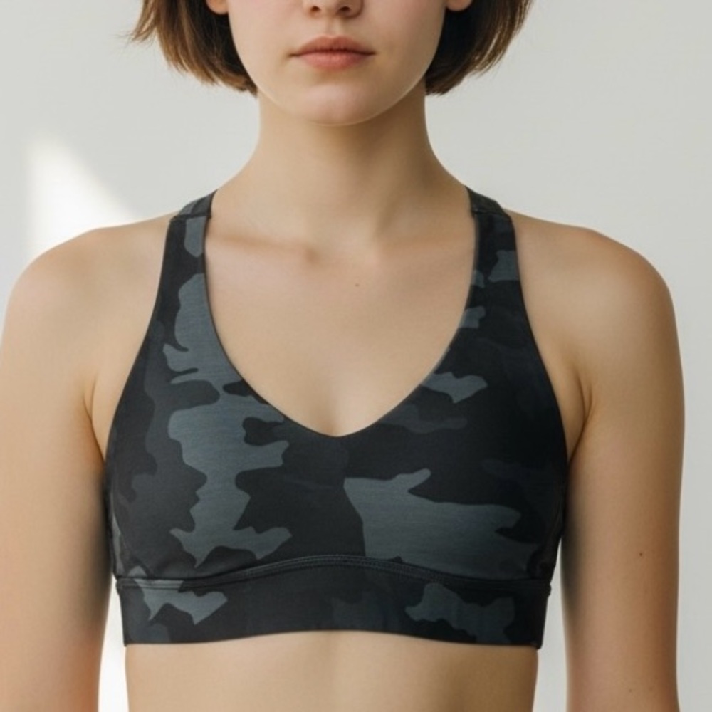Prana Layna Sage Camo Black and Gray Sports Bra XS